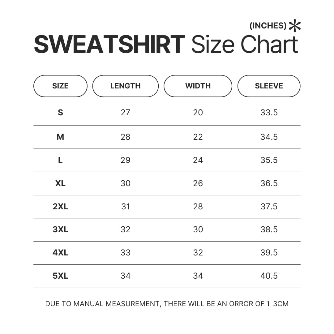 Sweatshirt Size Chart - AFI Band Merch