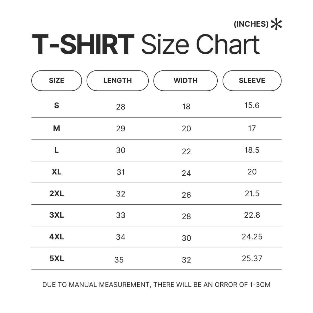 T shirt Size Chart - AFI Band Merch